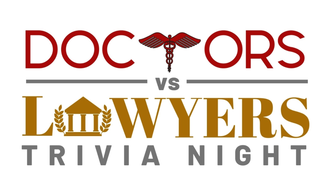 Doctors vs lawyers trivia night logo.
